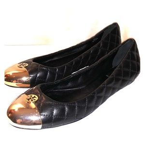 Tory Burch black Kaitlin flats with gold tap toe